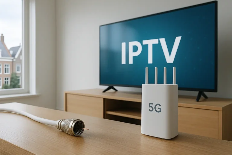 Symbolisch beeld van overgang van kabeltelevisie naar IPTV via 5G